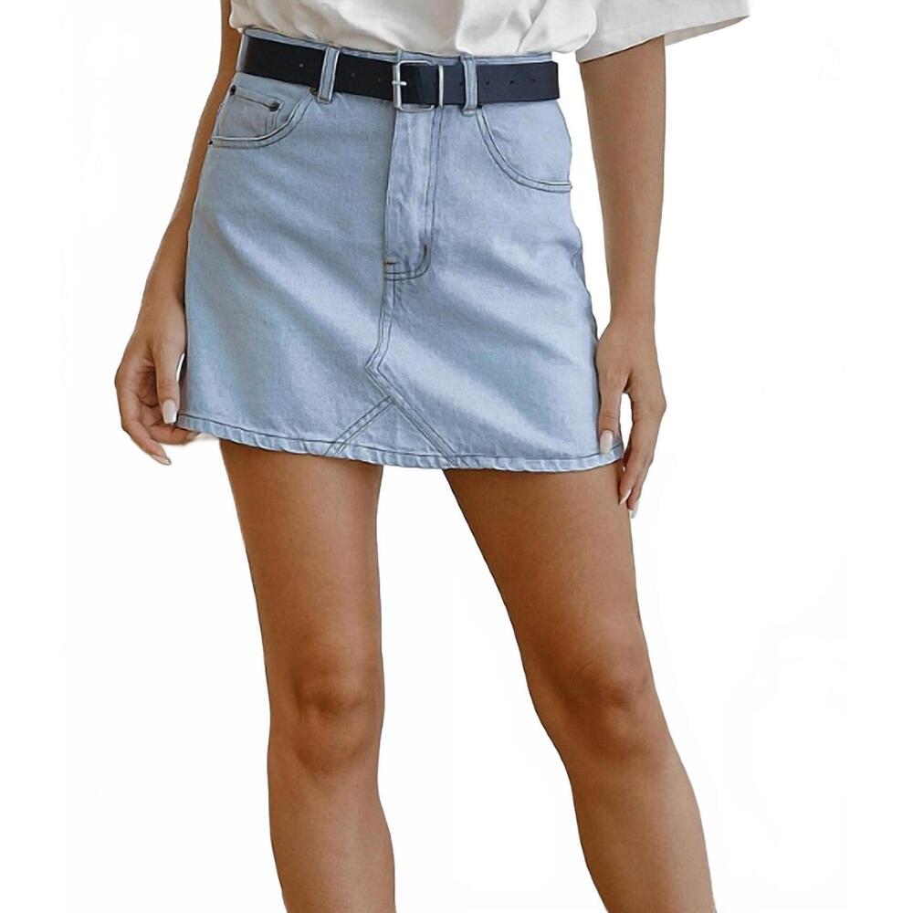 NEW BEIGE BOTANY denim skirt with belt in blue